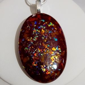 Stained Glass Dark Plum Necklace with Dichroic Flakes